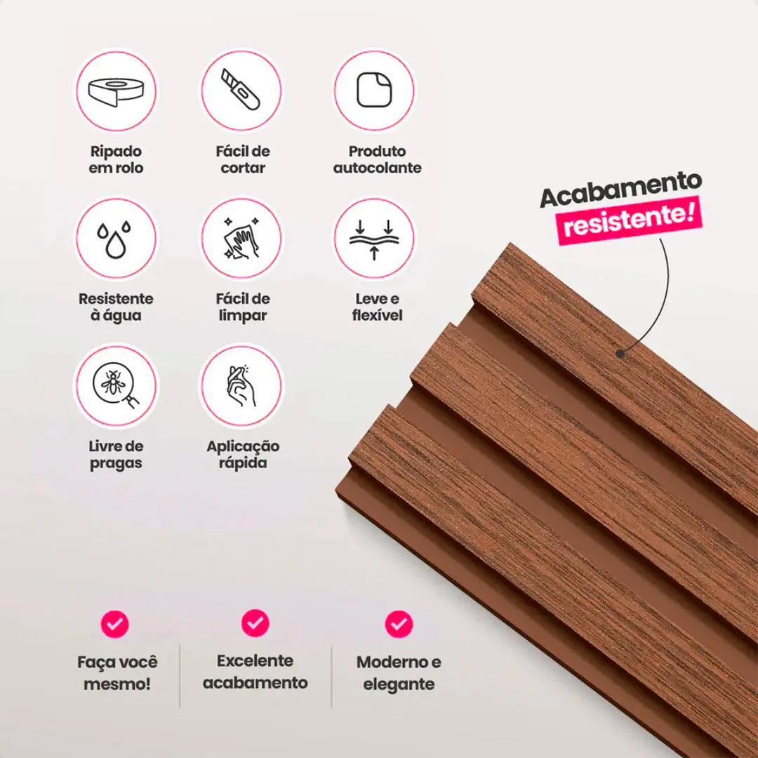 Kit Painel Ripado Autocolante 3M Laminado  | Linha Madeto | TOP